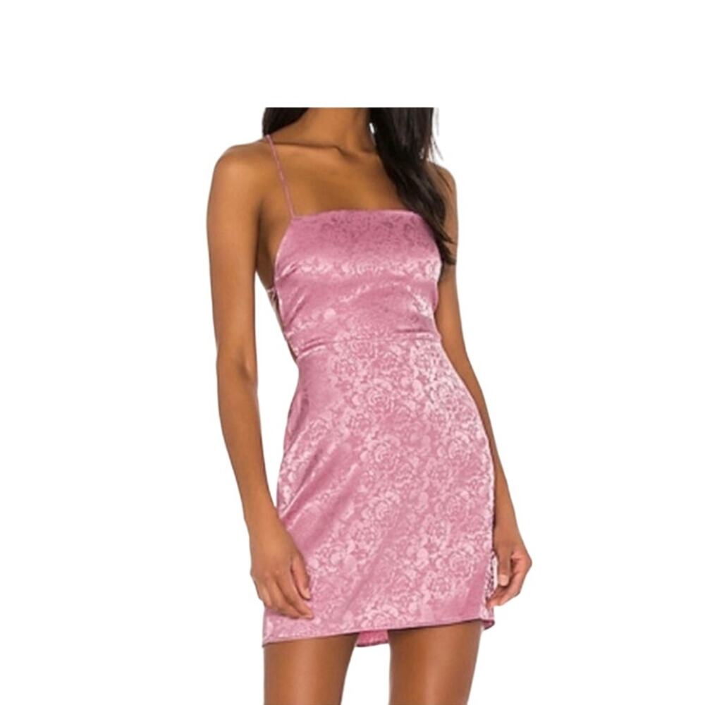 Resa Mini Dress Revolve Pink Rose Floral Satin Tie Back